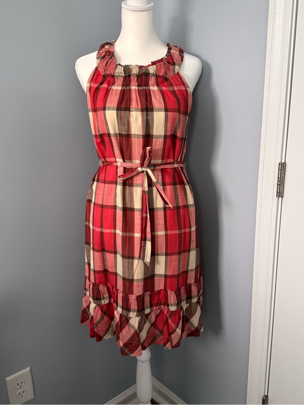 Talbots Plaid Ruffle-Hem Sleeveless Dress Size 2P